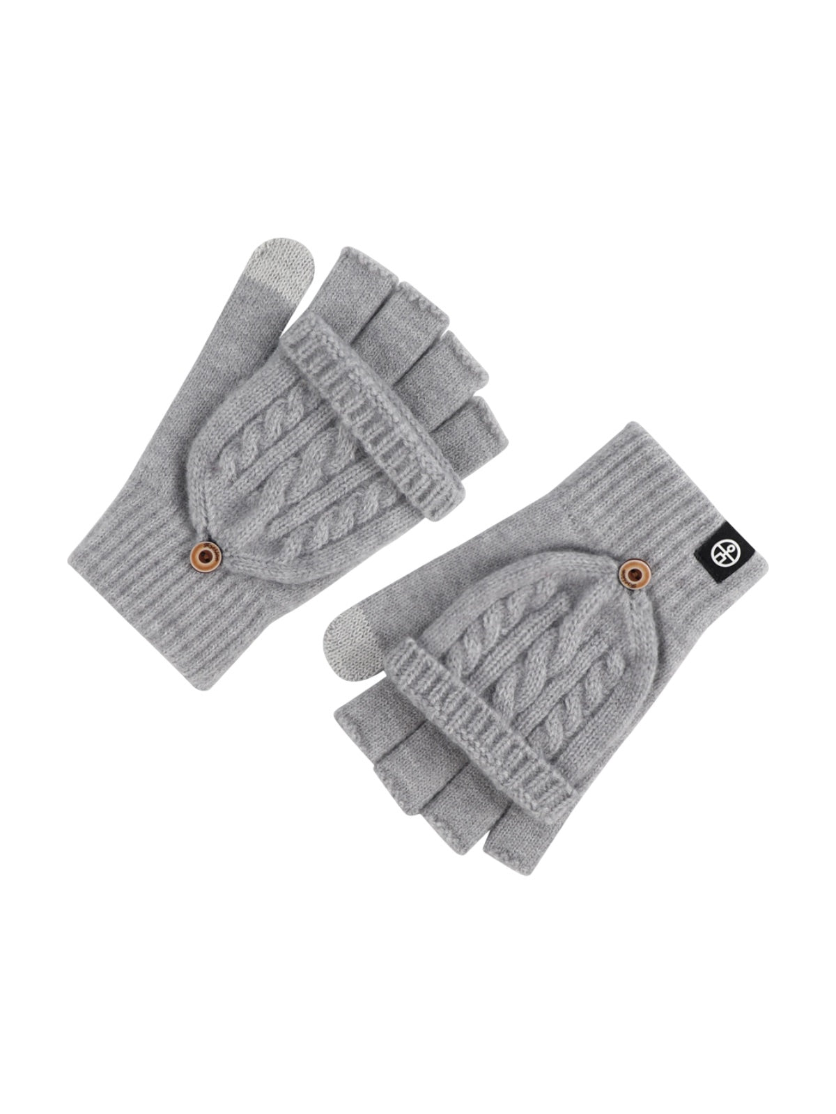 Gants hiver tricotés, modèle deux - en - un, sans doigts avec rabat, laine chaude, usage tactile, style unisexe, tricot épais, protection contre le froid, accessoire cosy, modèle Touns - Gants - Gris