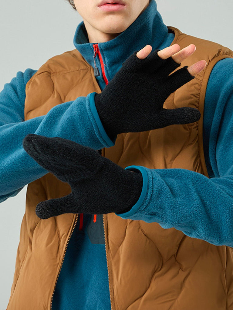 Gants hiver tricotés, modèle deux - en - un, sans doigts avec rabat, laine chaude, usage tactile, style unisexe, tricot épais, protection contre le froid, accessoire cosy, modèle Touns - Gants - Gris