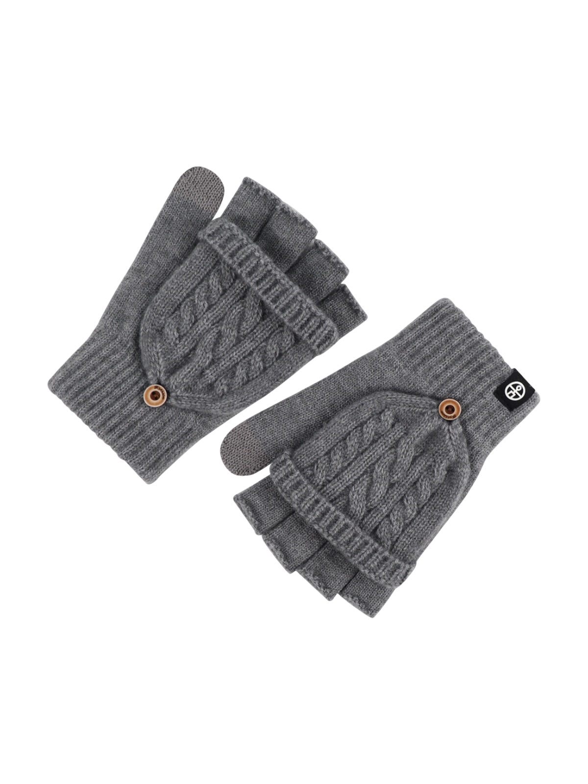 Gants hiver tricotés, modèle deux - en - un, sans doigts avec rabat, laine chaude, usage tactile, style unisexe, tricot épais, protection contre le froid, accessoire cosy, modèle Touns - Gants - Gris foncé