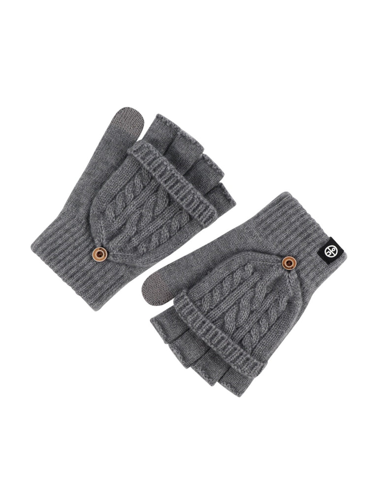 Gants hiver tricotés, modèle deux - en - un, sans doigts avec rabat, laine chaude, usage tactile, style unisexe, tricot épais, protection contre le froid, accessoire cosy, modèle Touns - Gants - Gris foncé