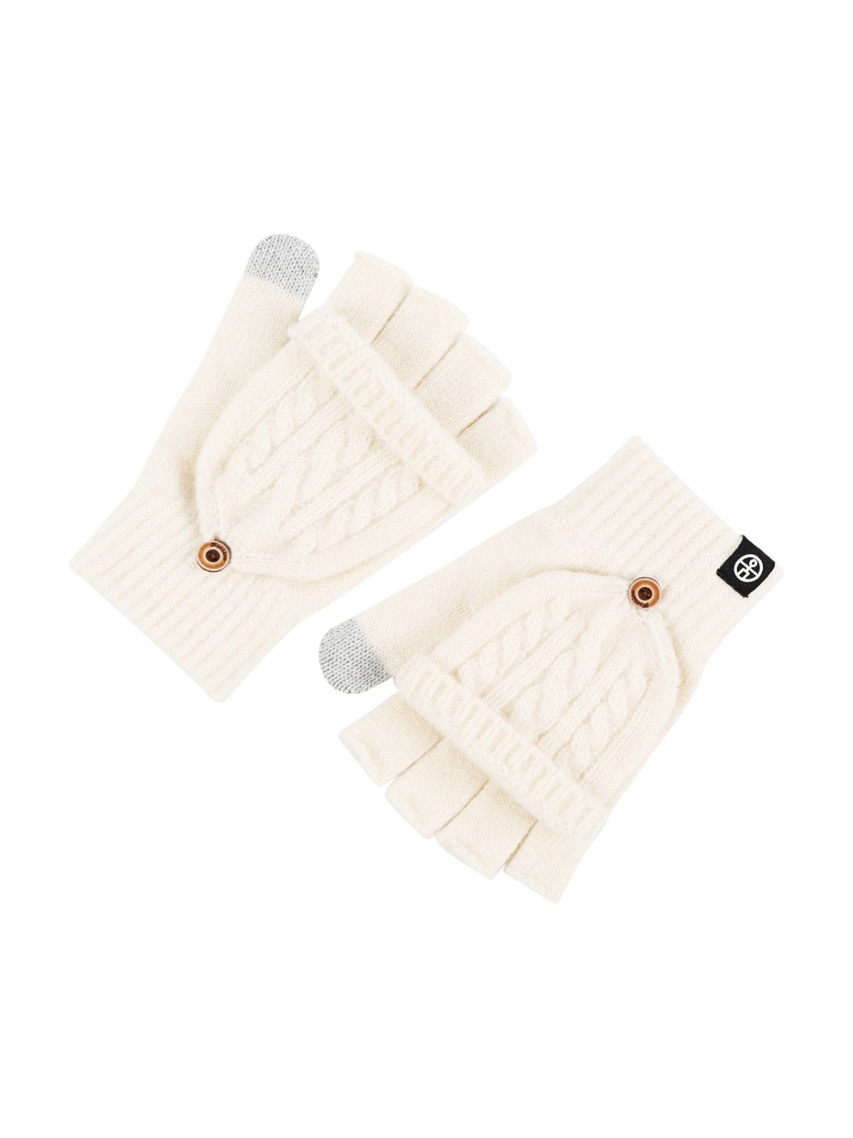 Gants hiver tricotés, modèle deux - en - un, sans doigts avec rabat, laine chaude, usage tactile, style unisexe, tricot épais, protection contre le froid, accessoire cosy, modèle Touns - Gants - Blanc