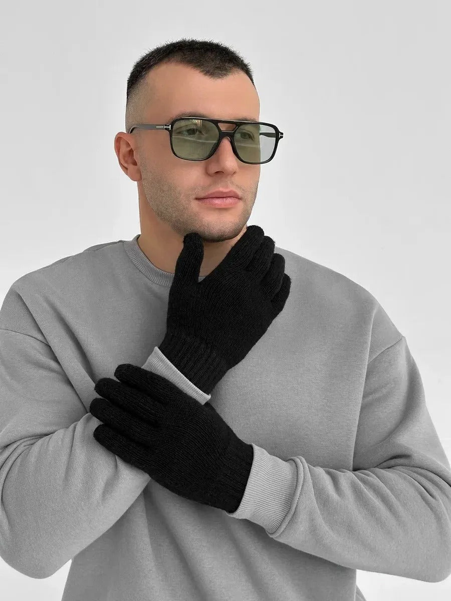 Gants homme hiver, chauds et doux, laine d'alpaga, écran tactile, maille côtelée, coupe ajustée, modèle Helwan - Gants - Noir