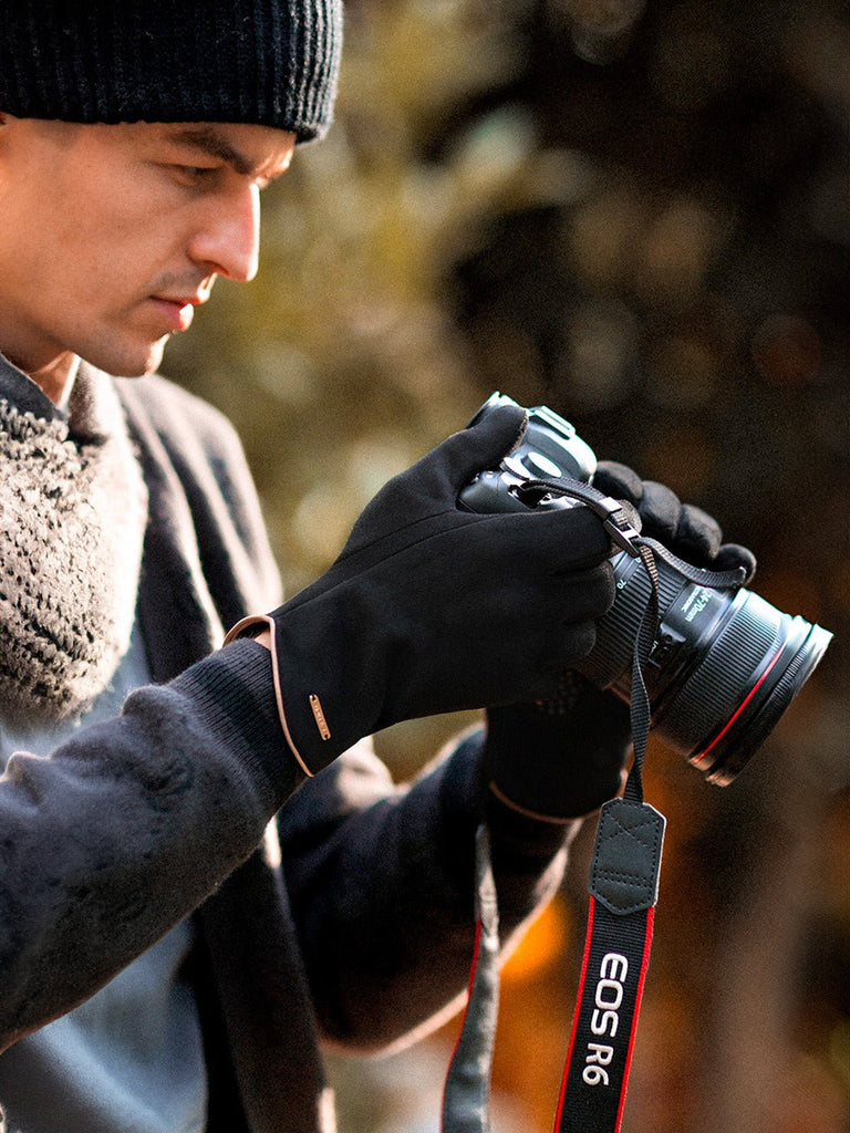 Gants homme hiver, suédine tactile, doublure chaude, paume antidérapante, accessoire mode hiver, gants chic, modèle Gustave - Gants - Noir