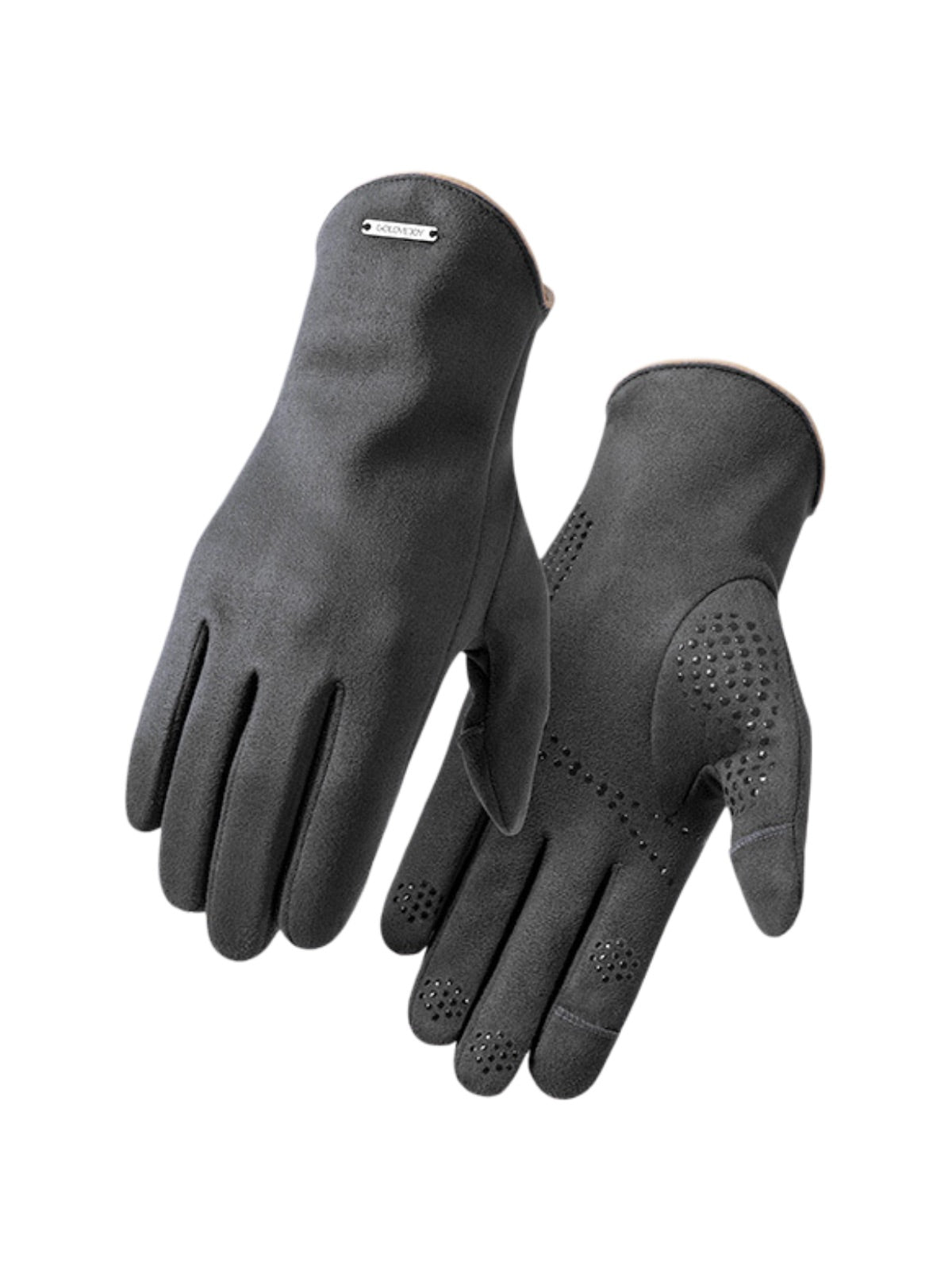 Gants homme hiver, suédine tactile, doublure chaude, paume antidérapante, accessoire mode hiver, gants chic, modèle Gustave - Gants - Gris