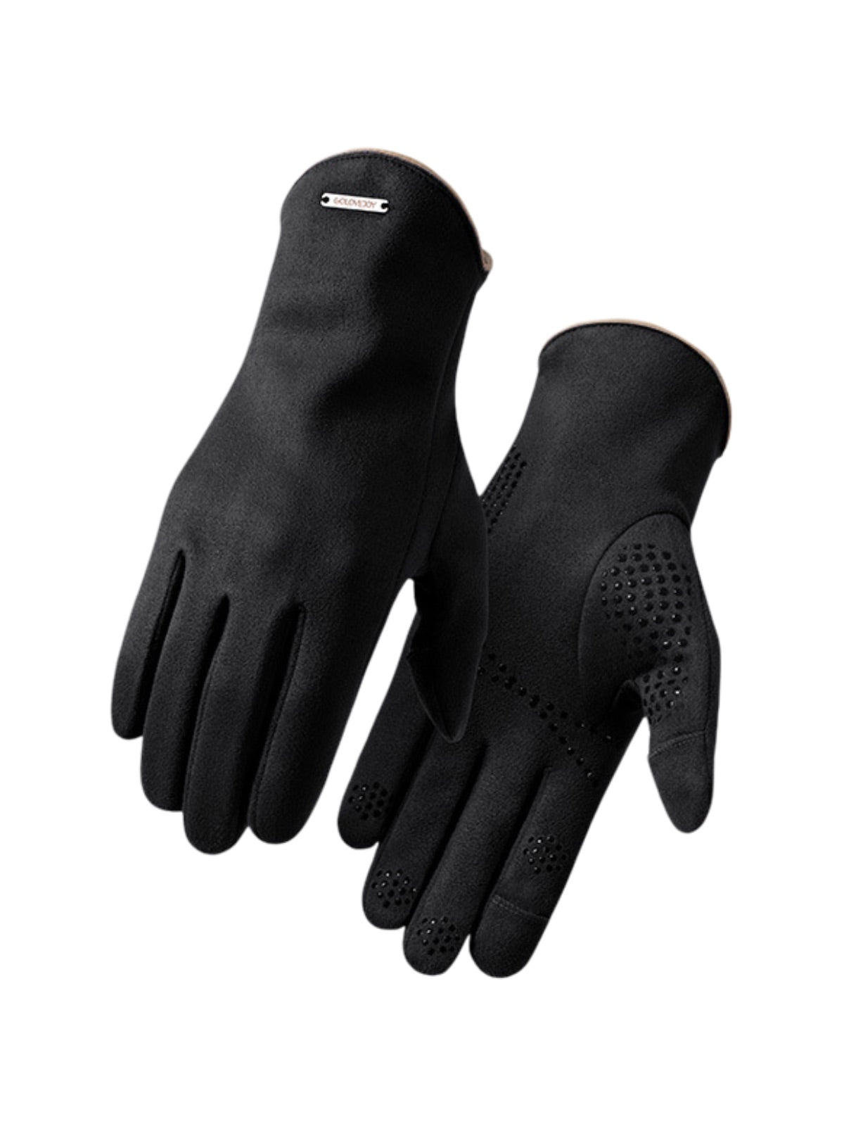 Gants homme hiver, suédine tactile, doublure chaude, paume antidérapante, accessoire mode hiver, gants chic, modèle Gustave - Gants - Noir