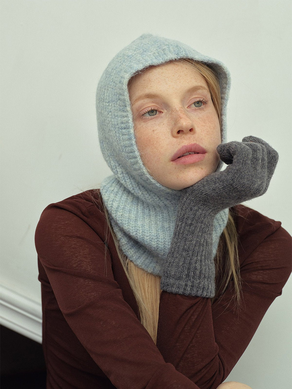 Gants longs laine, gants d'hiver doux, gants femme maille côtelée, gants tricotés chauds, gants confortables touché cachemire, modèle Vélie - Écharpe - Gris foncé