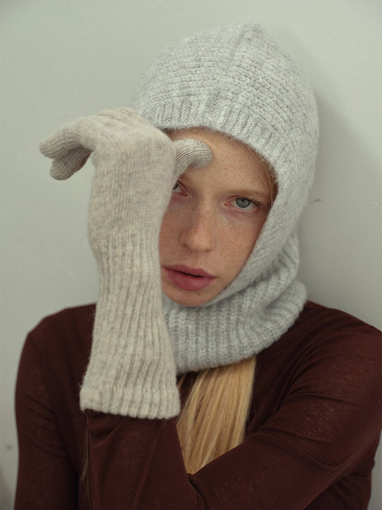 Gants longs laine, gants d'hiver doux, gants femme maille côtelée, gants tricotés chauds, gants confortables touché cachemire, modèle Vélie - Écharpe - Taupe