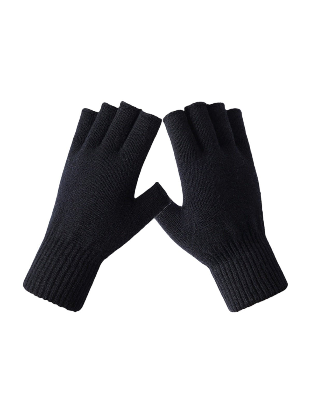 Gants mitaine, demi - doigts, en laine chaude pour l’hiver, confort tricoté pour femme, style sobre et pratique, modèle Mita - Écharpe - Noir