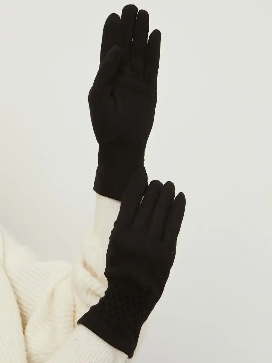 Gants noirs femme hiver, chauds et doux, doublés polaire, compatibles écran tactile, broderie élégante, coupe ajustée, modèle Euprasie - Écharpe - Noir