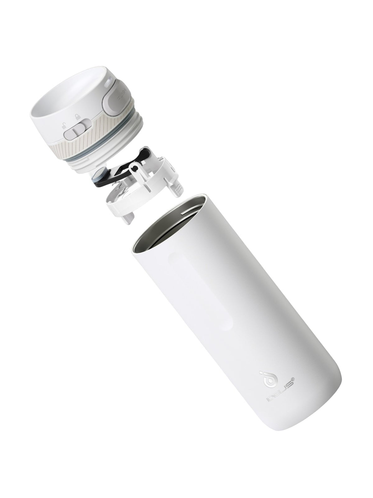 Gourde isotherme IDEUS, bouteille inox 304, double paroi, 600ml, conservation chaud froid, couvercle verrouillable, bouchon étanche, design sport, facile à nettoyer, modèle Torus - Gourde et Thermos - Blanc
