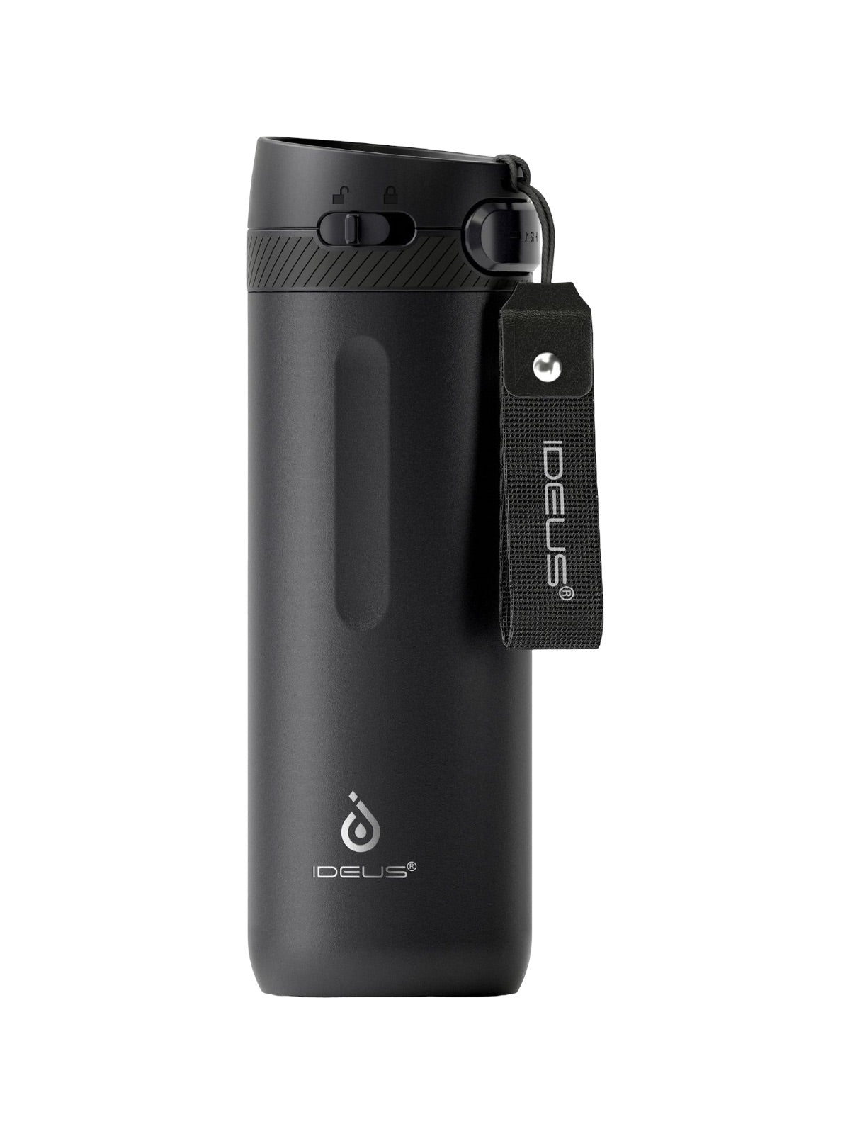 Gourde isotherme IDEUS, bouteille inox 304, double paroi, 600ml, conservation chaud froid, couvercle verrouillable, bouchon étanche, design sport, facile à nettoyer, modèle Torus - Gourde et Thermos - Noir