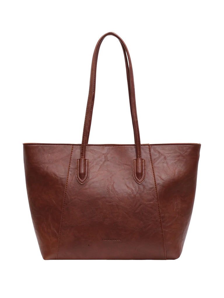 Grand sac à main femme simili vegan, A4, fermeture zip poche intérieure, porté épaule, chic et fashion bag, modèle Sophronie - Sac à main - Marron