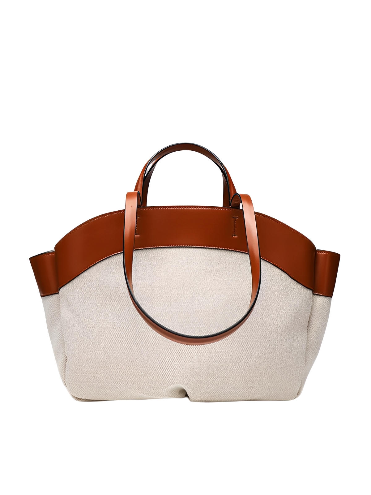 Grand sac à main, toile canvas anses en simili vegan, sac femme épaule main pochette amovible, modèle Eleonore - Sac à main - Marron