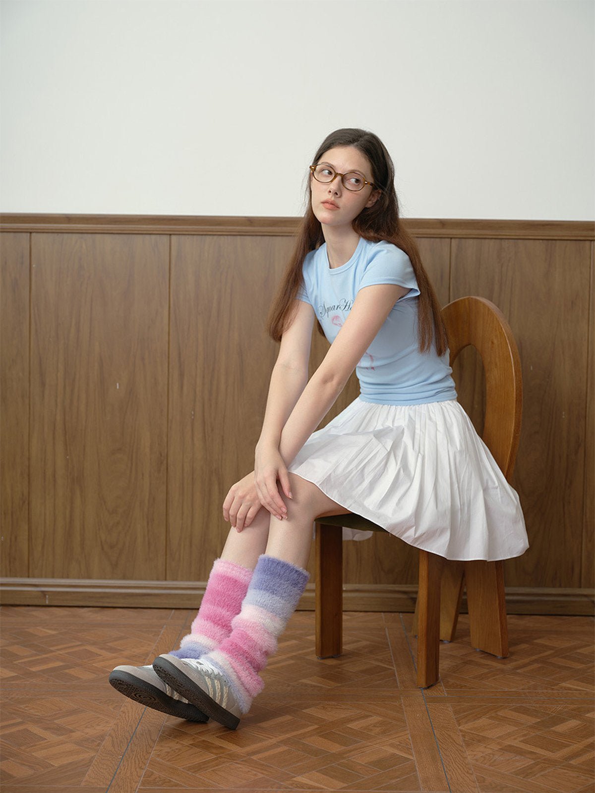 Guêtres douces moelleuses dégradé couleur, accessoires mode hiver, confort thermique, guêtres longues tricotées, chaussettes hautes fantaisie, modèle Gismène - Guêtre - Style 1