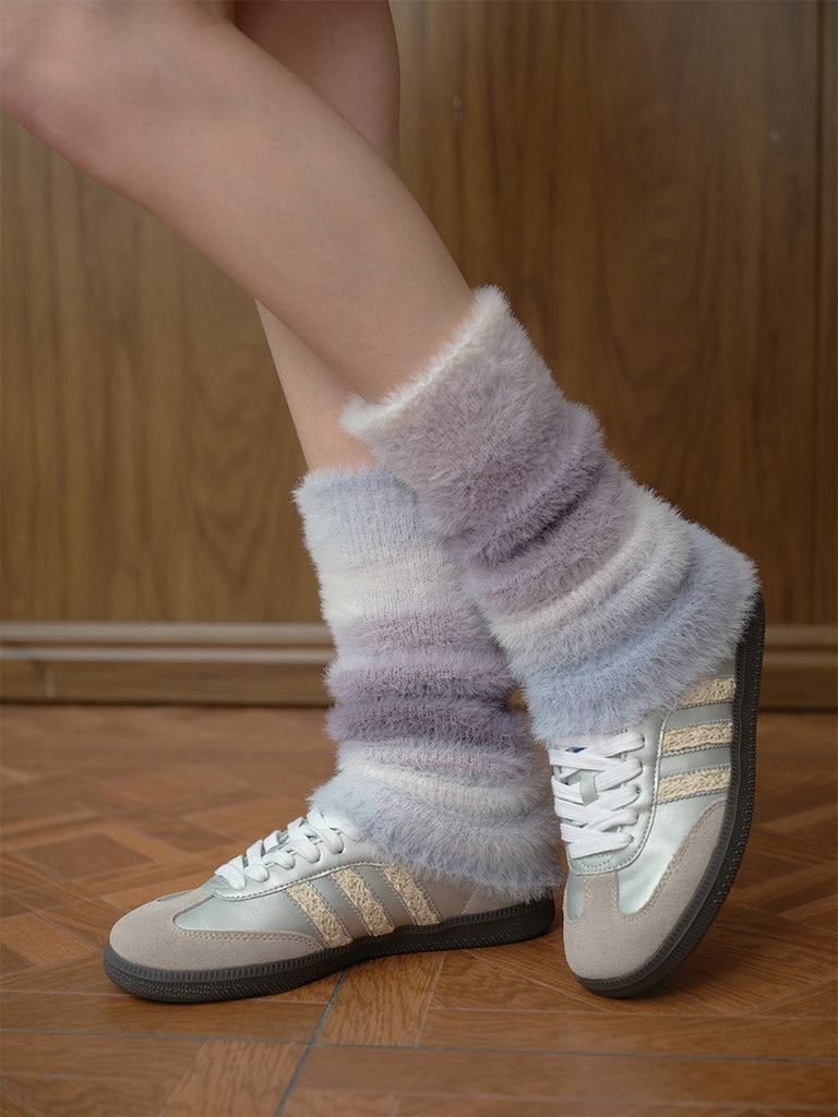 Guêtres douces moelleuses dégradé couleur, accessoires mode hiver, confort thermique, guêtres longues tricotées, chaussettes hautes fantaisie, modèle Gismène - Guêtre - Style 3