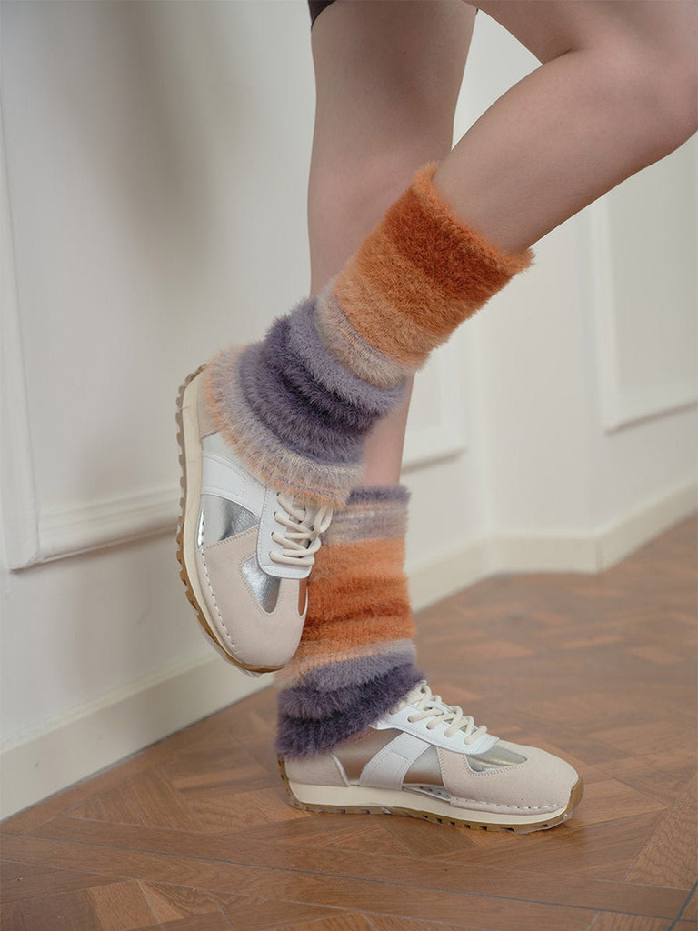 Guêtres douces moelleuses dégradé couleur, accessoires mode hiver, confort thermique, guêtres longues tricotées, chaussettes hautes fantaisie, modèle Gismène - Guêtre - Style 2