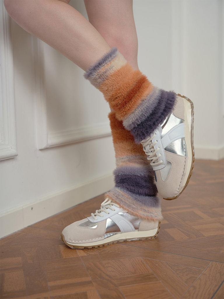 Guêtres douces moelleuses dégradé couleur, accessoires mode hiver, confort thermique, guêtres longues tricotées, chaussettes hautes fantaisie, modèle Gismène - Guêtre - Style 2