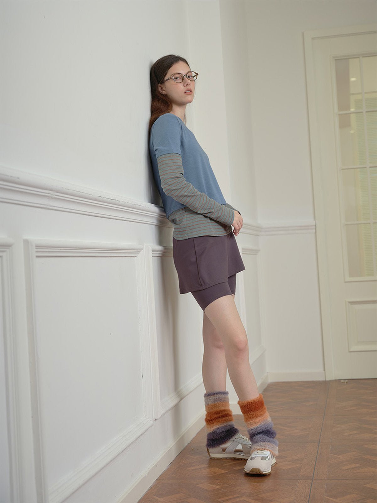 Guêtres douces moelleuses dégradé couleur, accessoires mode hiver, confort thermique, guêtres longues tricotées, chaussettes hautes fantaisie, modèle Gismène - Guêtre - Style 2