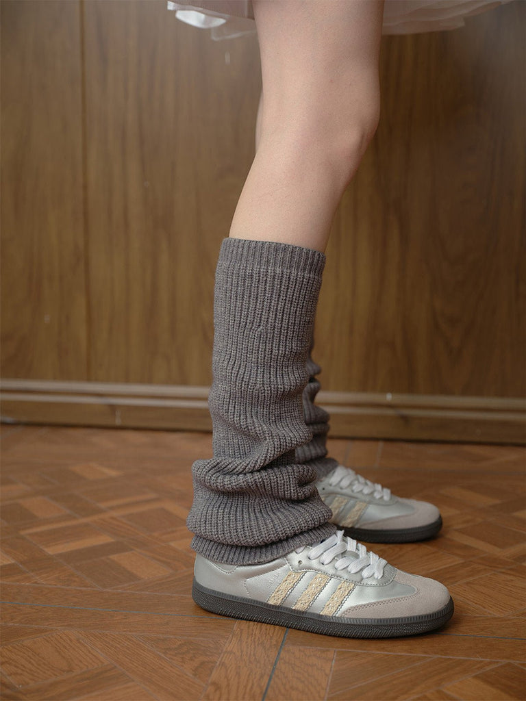 Guêtres femme, chaussettes hautes tricotées, accessoires jambes hiver, maille chaude douce, yoga danse streetwear, modèle Komine - Guêtre - Gris