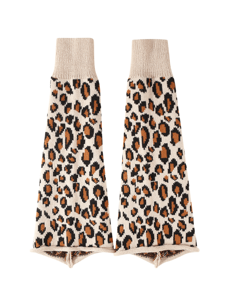 Guêtres léopard hiver, longues tricot, guêtres chaudes femme, fantaisie et tendance à la mode, modèle Fadèze - Guêtre - Beige