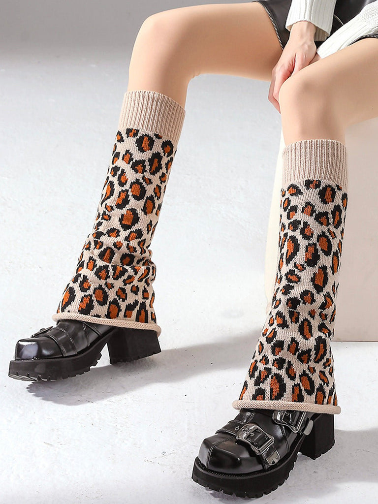 Guêtres léopard hiver, longues tricot, guêtres chaudes femme, fantaisie et tendance à la mode, modèle Fadèze - Guêtre - Beige