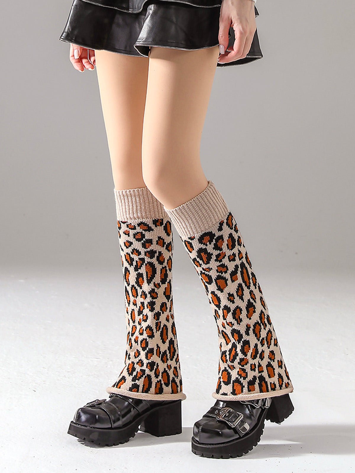 Guêtres léopard hiver, longues tricot, guêtres chaudes femme, fantaisie et tendance à la mode, modèle Fadèze - Guêtre - Beige