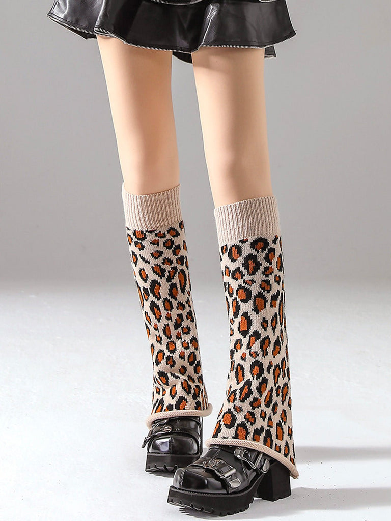 Guêtres léopard hiver, longues tricot, guêtres chaudes femme, fantaisie et tendance à la mode, modèle Fadèze - Guêtre - Beige
