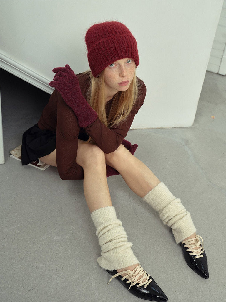 Guêtres tricotées femme hiver, accessoire chaud laine mélangée, guêtres longues douces, épaisses confortables, guêtres style ballet, modèle Noody - Guêtre - Blanc