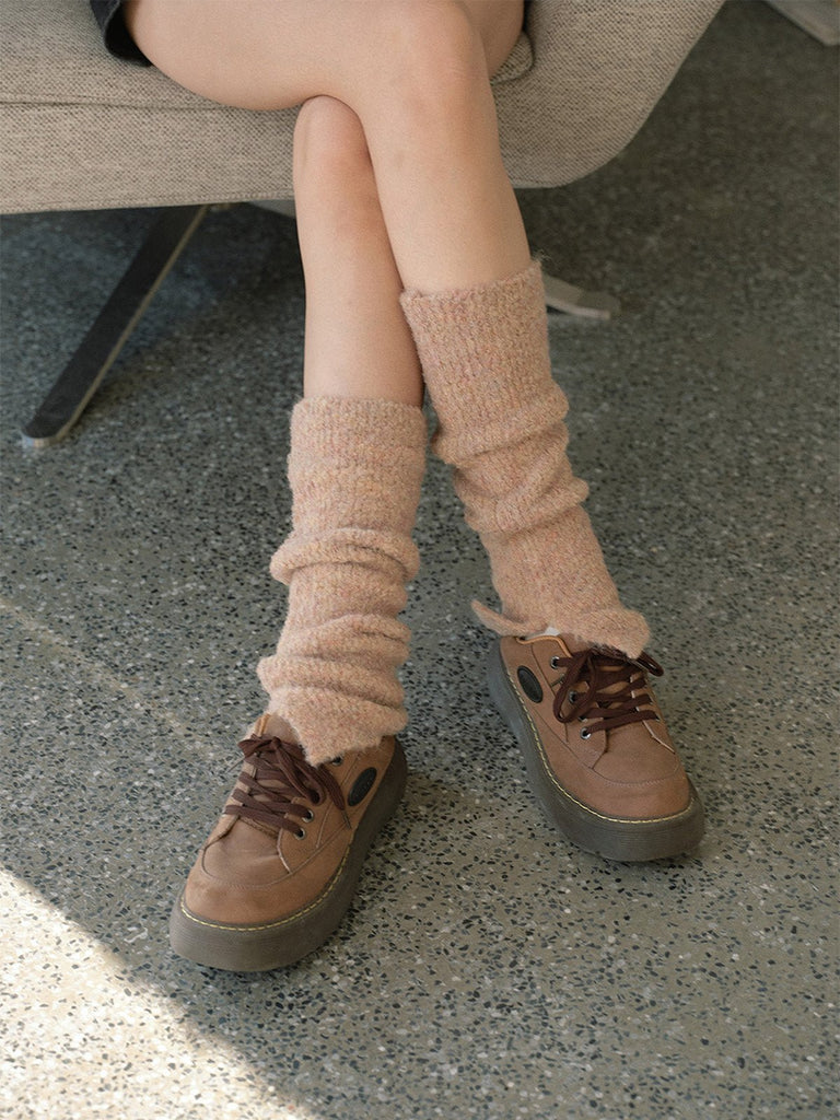 Guêtres tricotées femme hiver, accessoire chaud laine mélangée, guêtres longues douces, épaisses confortables, guêtres style ballet, modèle Noody - Guêtre - Camel