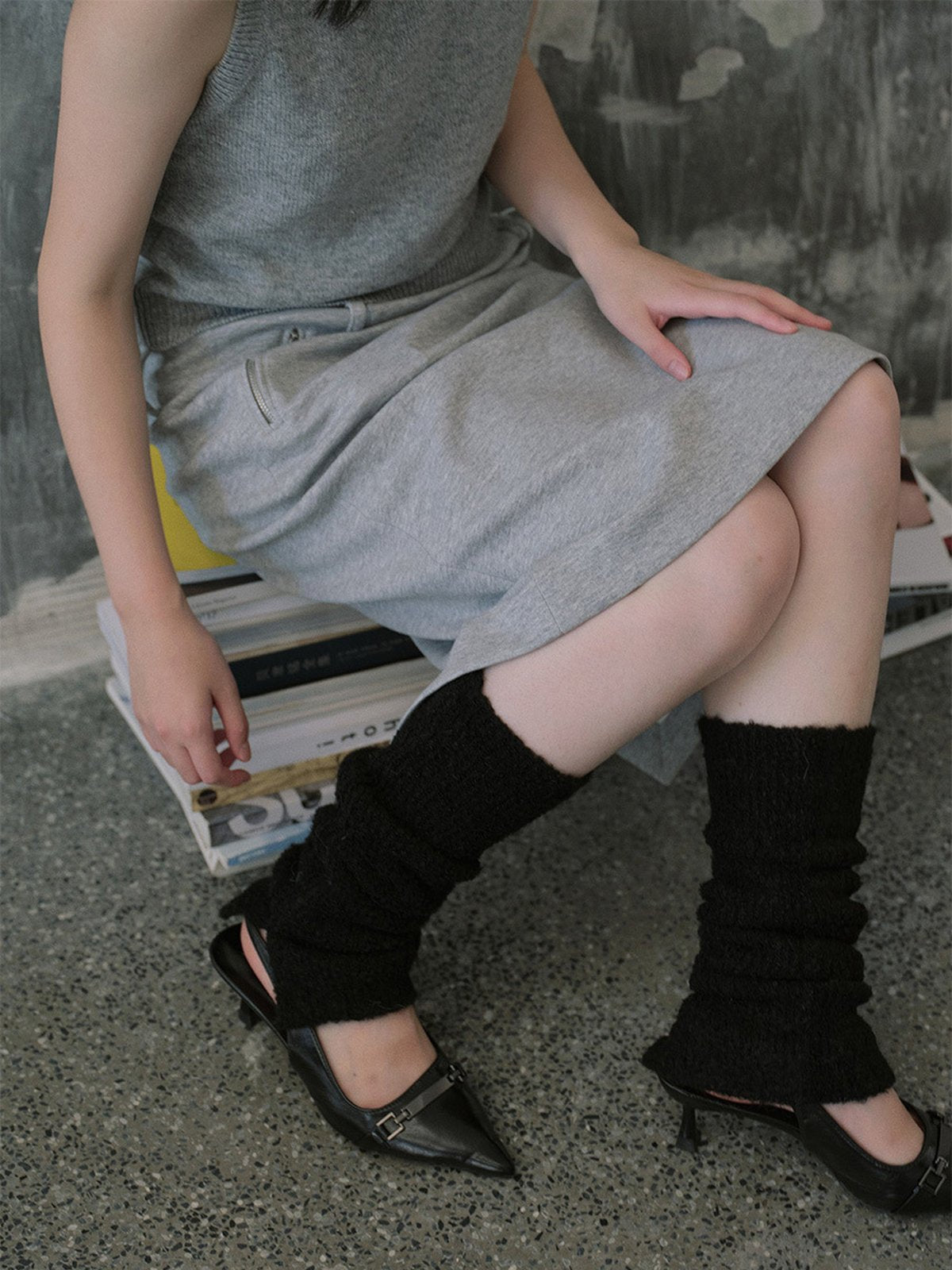 Guêtres tricotées femme hiver, accessoire chaud laine mélangée, guêtres longues douces, épaisses confortables, guêtres style ballet, modèle Noody - Guêtre - Noir