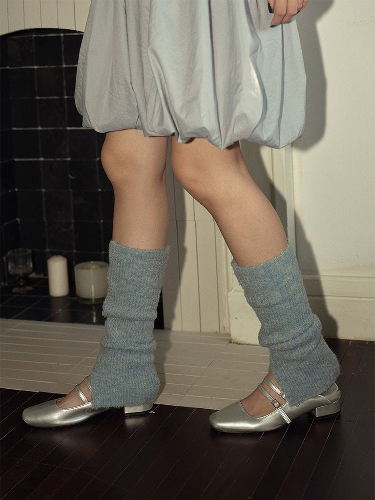 Guêtres tricotées femme hiver, accessoire chaud laine mélangée, guêtres longues douces, épaisses confortables, guêtres style ballet, modèle Noody - Guêtre - Bleu