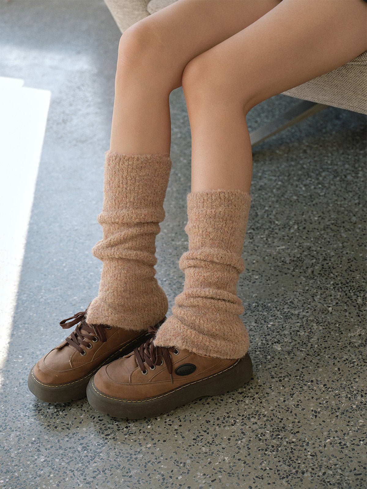 Guêtres tricotées femme hiver, accessoire chaud laine mélangée, guêtres longues douces, épaisses confortables, guêtres style ballet, modèle Noody - Guêtre - Camel