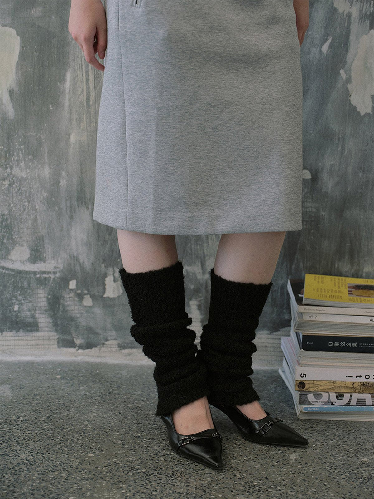Guêtres tricotées femme hiver, accessoire chaud laine mélangée, guêtres longues douces, épaisses confortables, guêtres style ballet, modèle Noody - Guêtre - Noir
