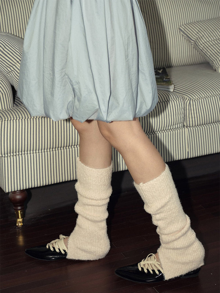 Guêtres tricotées femme hiver, accessoire chaud laine mélangée, guêtres longues douces, épaisses confortables, guêtres style ballet, modèle Noody - Guêtre - Beige