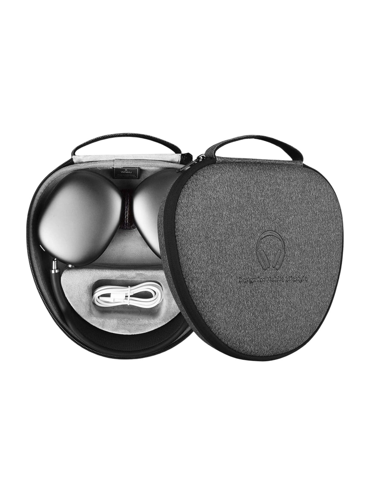 Housse AirPods Max, étui rigide intelligent, protection antichoc et anti - chute, intérieur doux, design fin et portable, simili vegan, rangement avec mode veille automatique, modèle Lerux - Accessoire AirPods Max - Gris