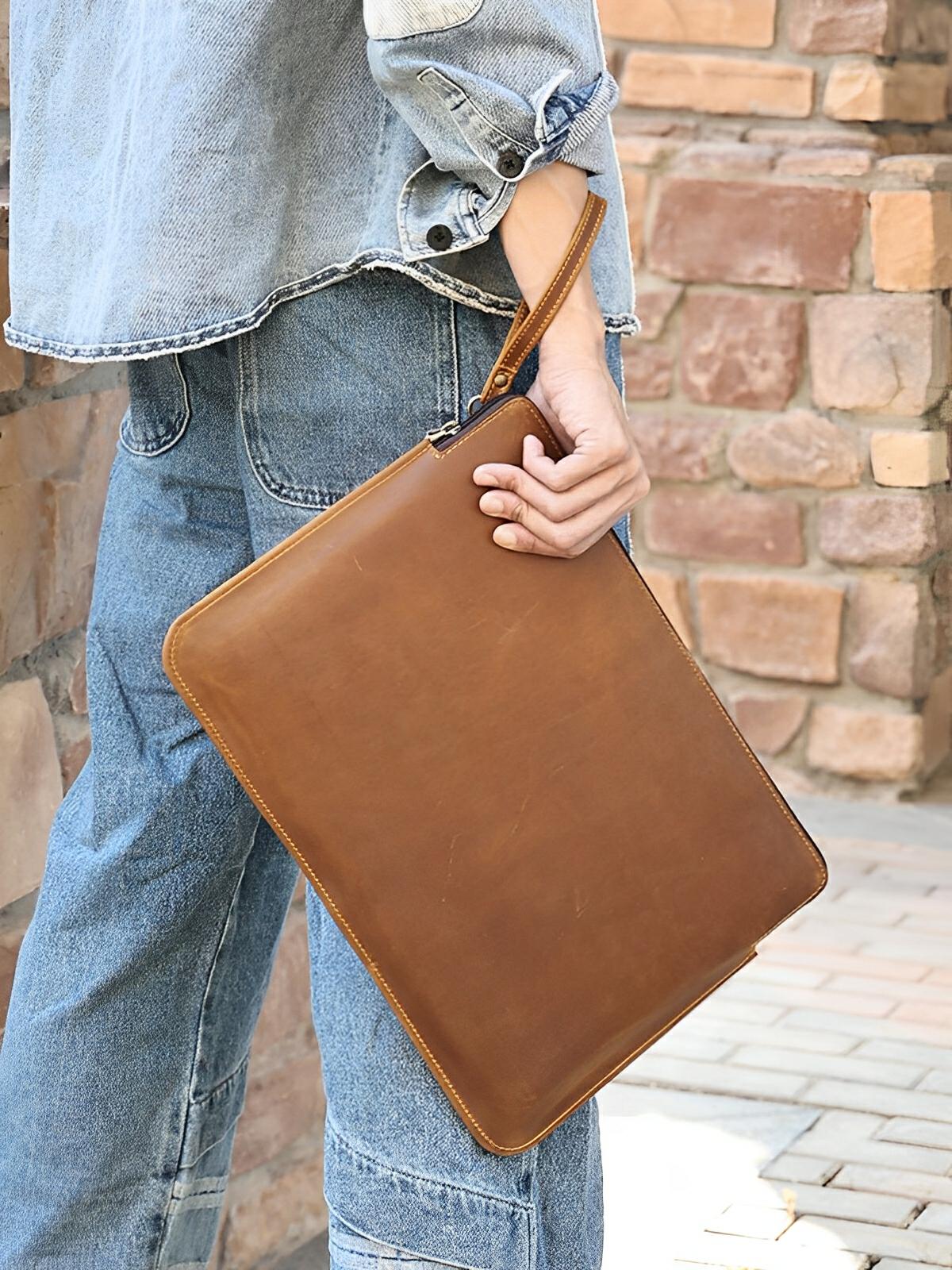 Housse en cuir, format fin et léger, élégant et pratique, 14 pouces, modèle Onésime - Housse - Marron