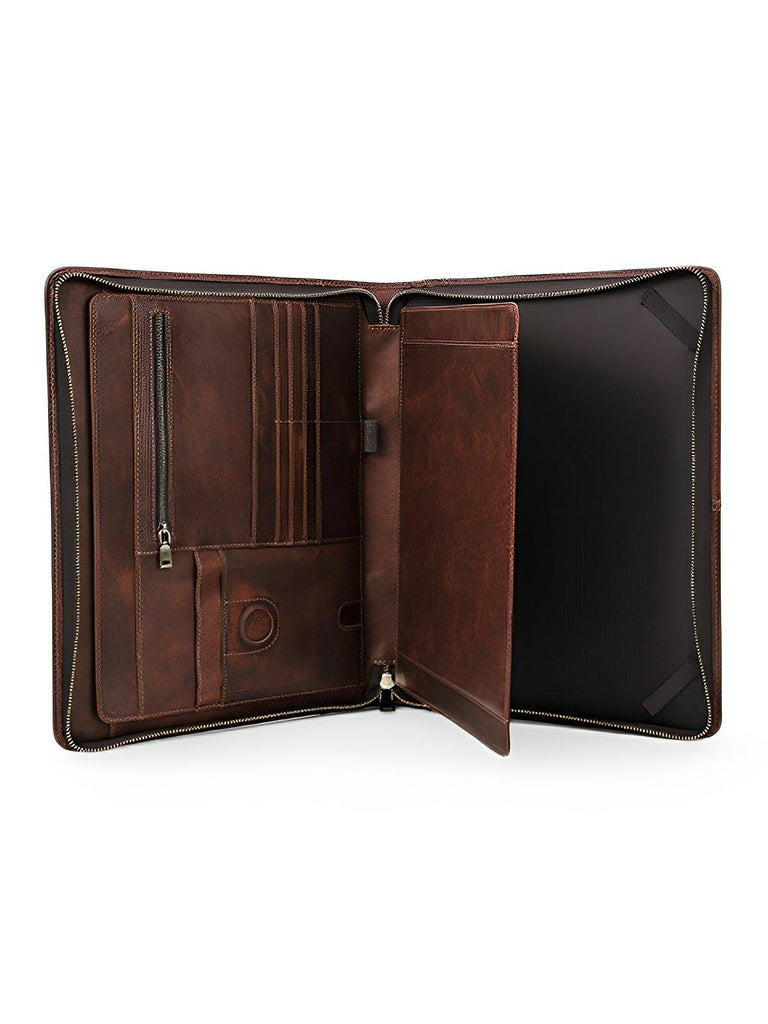 Housse en cuir marron pour ordinateur portable, tablette et documents, porte - cartes intégré, format A4, modèle Pamphil - Housse - Café