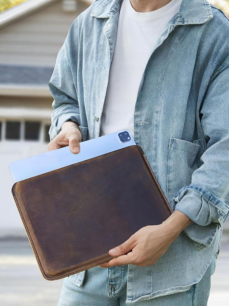 Housse en cuir pour iPad Pro 12.9 pouces, style vintage, design minimaliste, modèle Polycarpe - Housse - Café