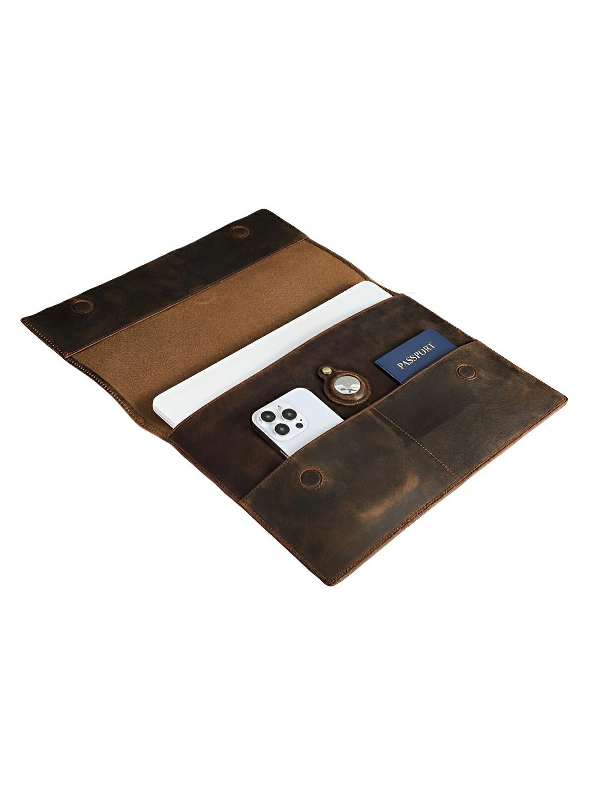 Housse en cuir pour ordinateur fin 16 pouces, protection élégante, avec poches extérieures, modèle Adhémar - Housse - Café