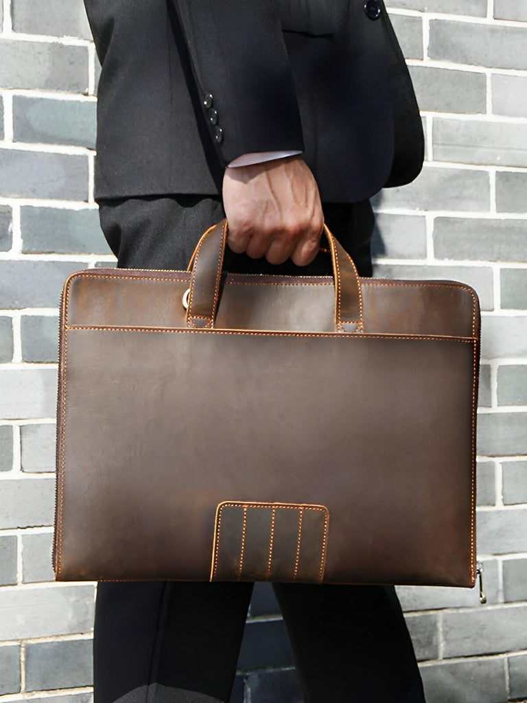 Housse en cuir pour ordinateur portable 14 pouces, pochette élégante avec bandoulière, modèle Patrocle - Housse - Marron