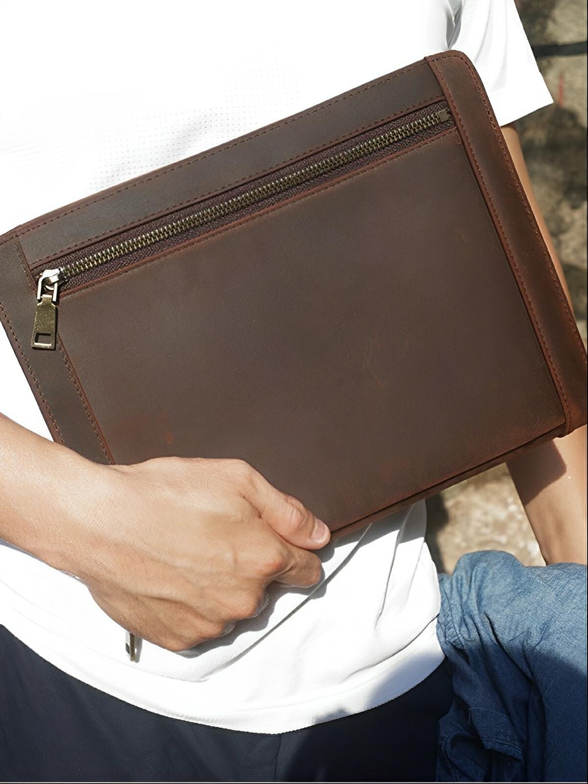 Housse en cuir véritable pour tablette, porte - documents et rangement à stylos, compatible iPad, style business, modèle Victorien - Housse - Café