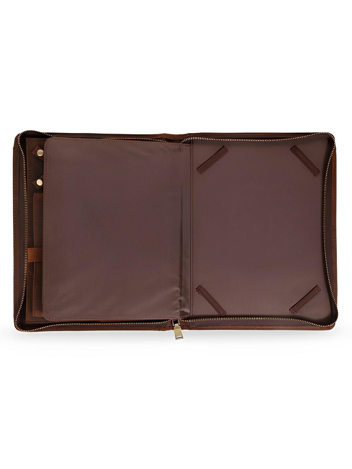 Housse en cuir véritable pour tablette, porte - documents et rangement à stylos, compatible iPad, style business, modèle Victorien - Housse - Café