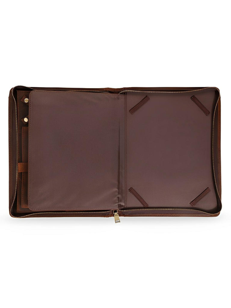 Housse en cuir véritable pour tablette, porte - documents et rangement à stylos, compatible iPad, style business, modèle Victorien - Housse - Café