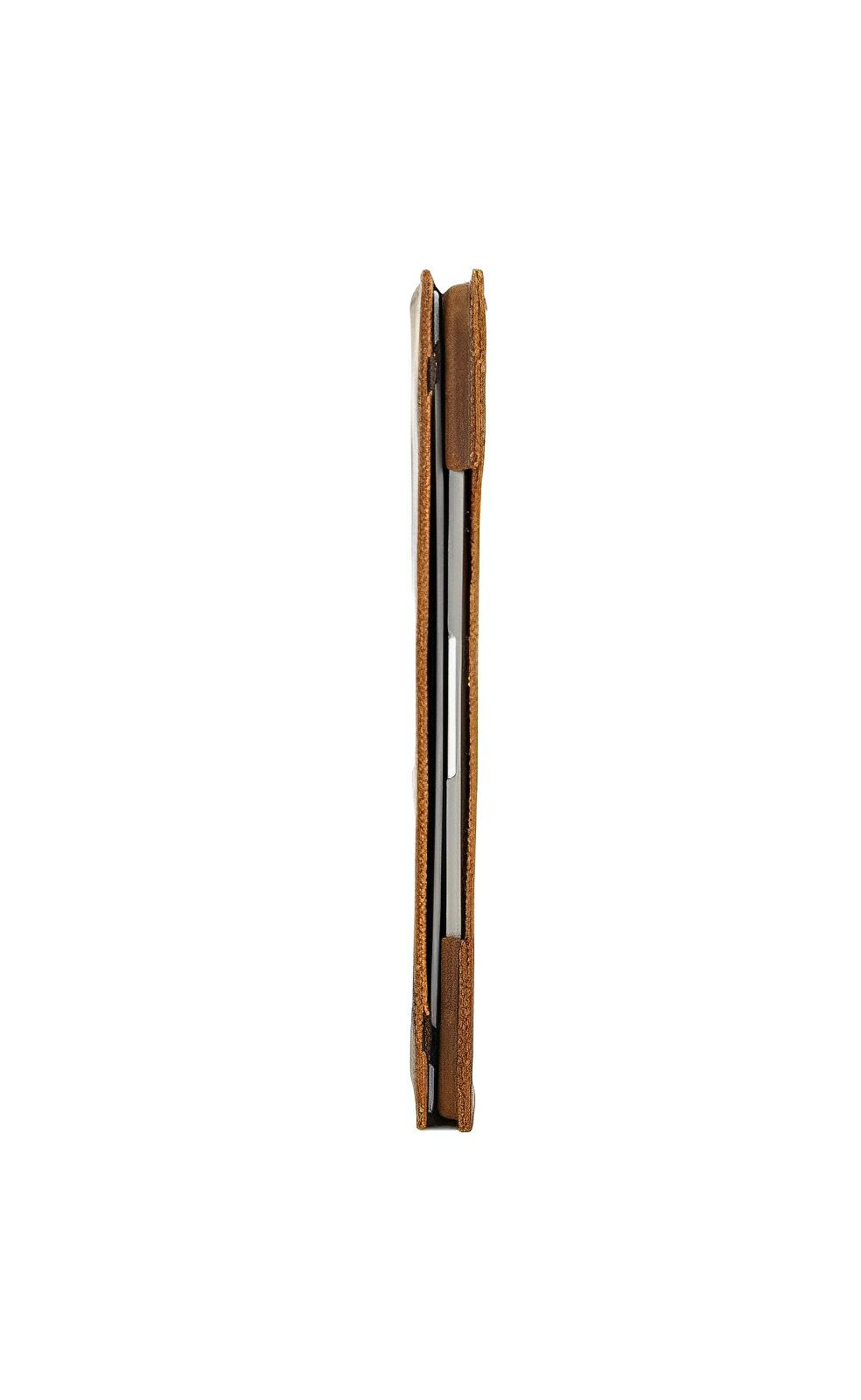 Housse MacBook Pro Air 13,3 pouces en cuir véritable, protection premium, étui support ergonomique, modèle Hercule - Housse - Café