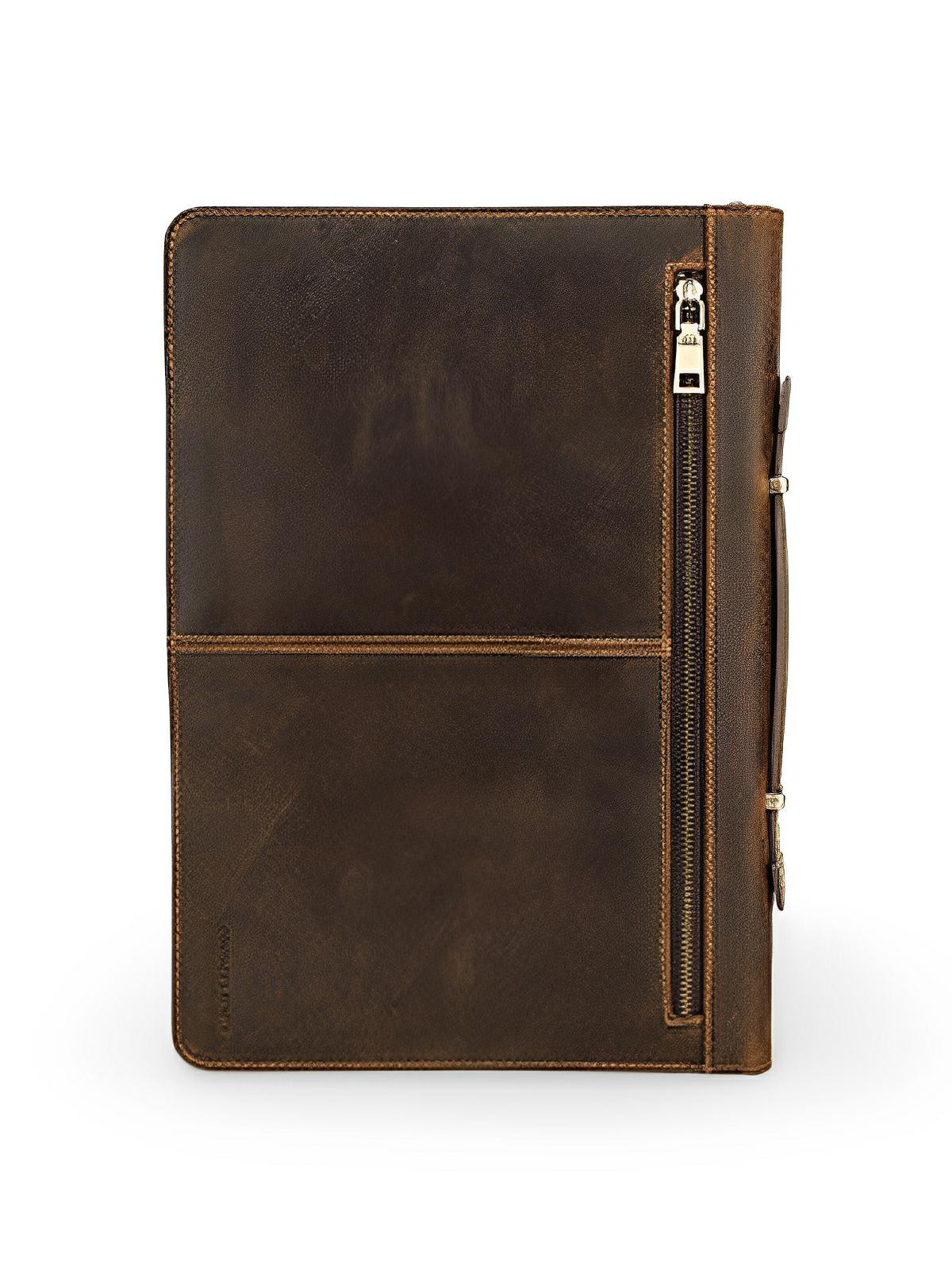 Housse pour ordinateur en cuir, étui 13,3 pouces, pochette élégante avec poignée et rangement, modèle Gérasime - Housse - Café