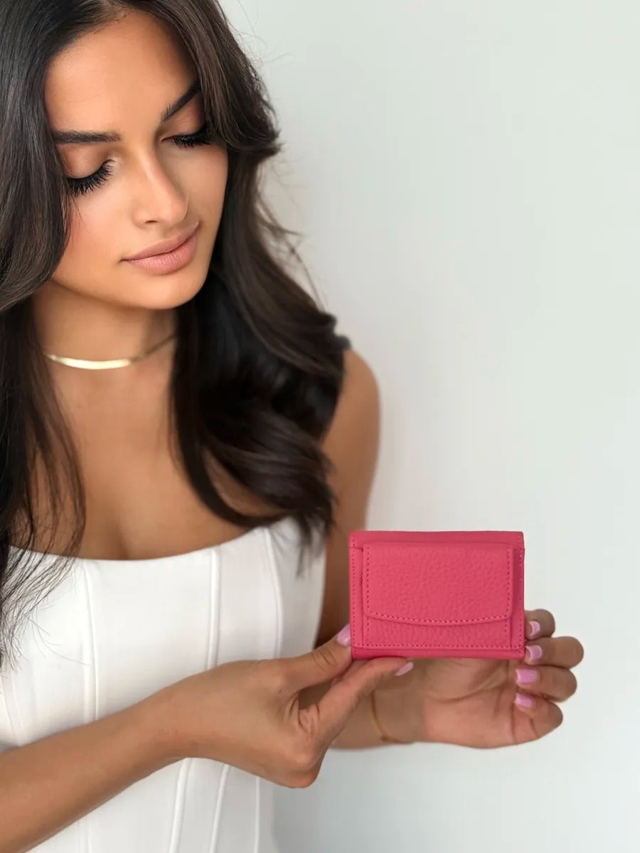 Portefeuille femme compact cuir grainé, protection RFID, porte-cartes pratique, format mini, porte-monnaie intégré, modèle Nadine