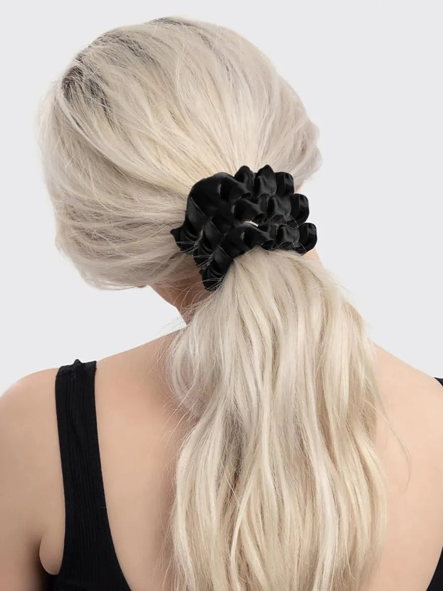 Lot de 5 chouchou en soie noir cheveux, accessoire coiffure femme, élastique cheveux satiné, scrunchie noir, chouchou mode, modèle Paudra
