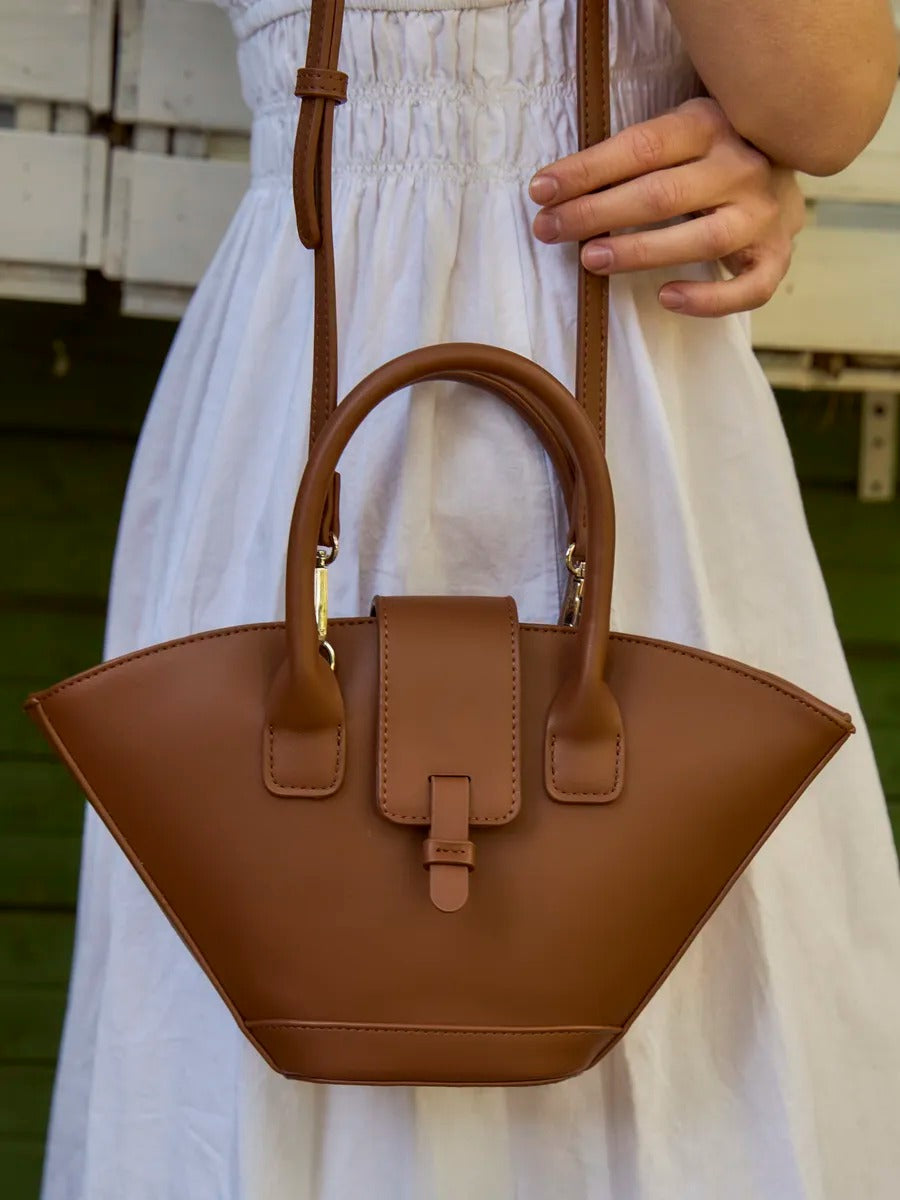 Mini sac à main femme, forme panier, simili vegan, bandoulière réglable, style bohème, fermeture magnétique, modèle Isabe