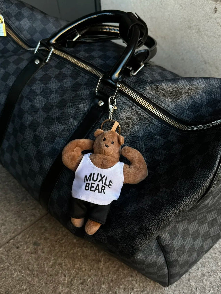 Bijou da borsa orsetto muscoloso, portachiavi peluche, accessorio per borsa sportiva, ciondolo divertente, idea regalo originale, modello Bruno