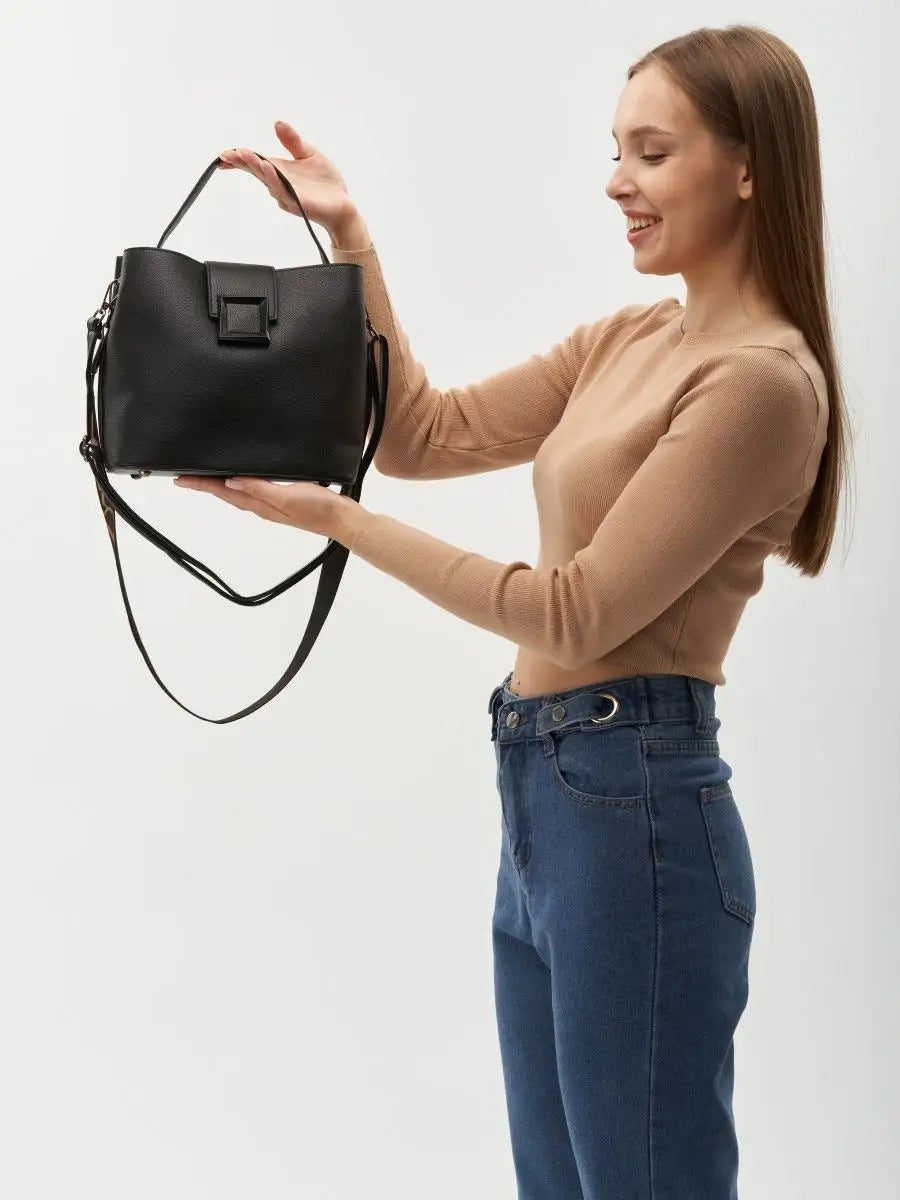Sac à main femme, sac bandoulière, sac cabas moyen, simili vegan, anse large amovible, sac école, modèle Praxede